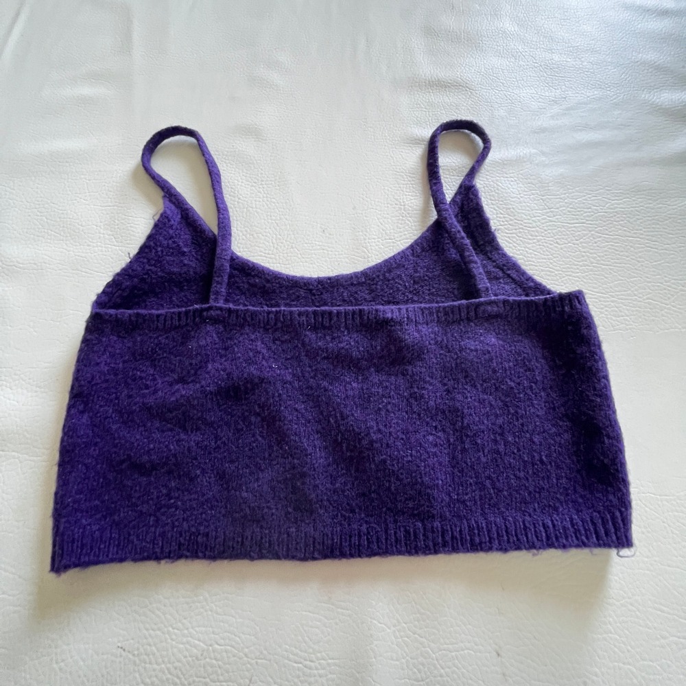 Zara Crop Top Womens M Indie Purple Knit Beaded Floral Y2K Whimsygoth Camisole - Picture 5 of 6